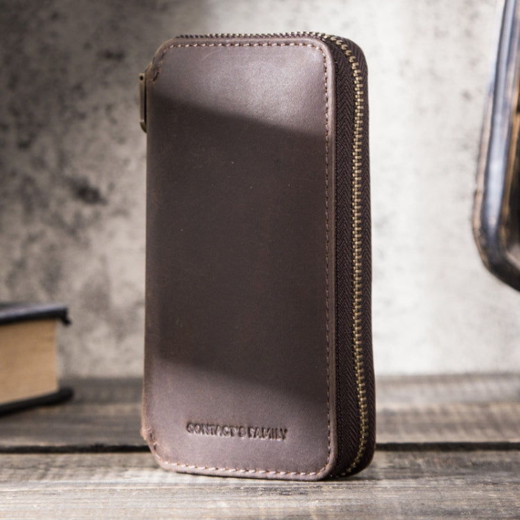 Contacts Family  CF1114 Leather Watch Box Retro Crazy Horse Leather Zipper Couple Watch Bag(Coffee)