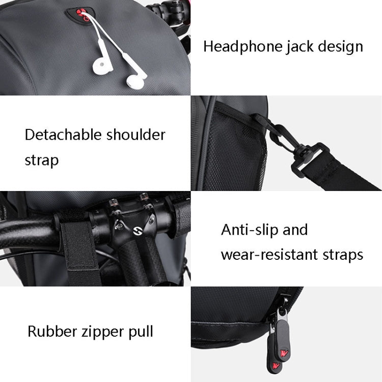 Sacoche de guidon de vélo multifonction de grande capacité Rhinowalk TF920 (gris)