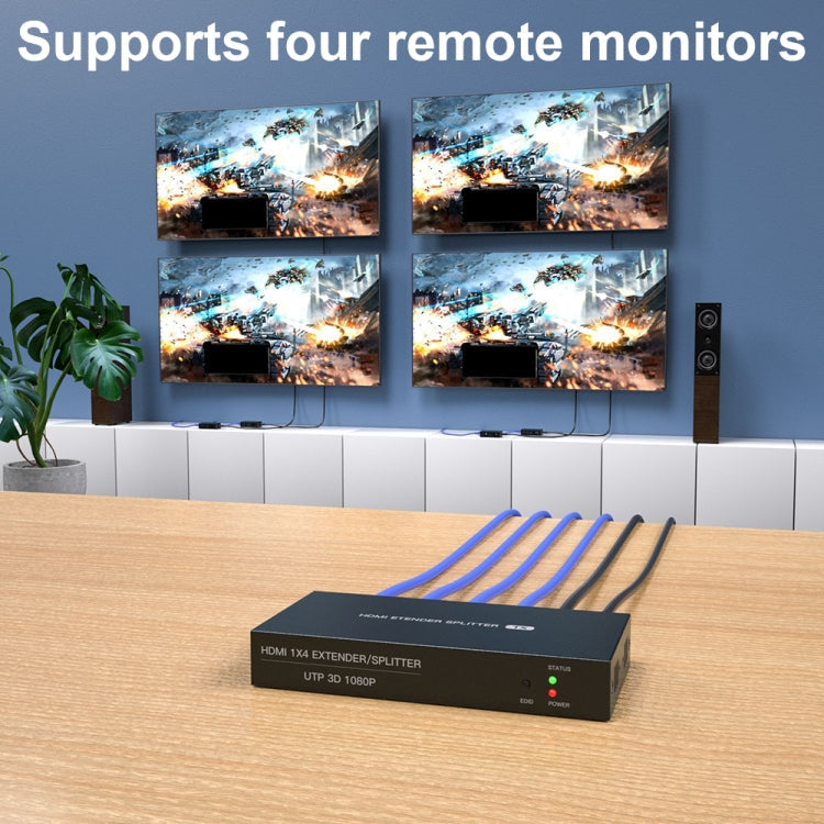 60m 1x4 HDMI Splitter POC Distribution Extender Supports 1080P@60Hz, Plug: EU Plug