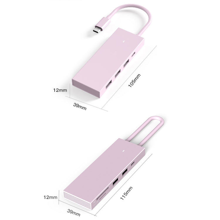 Blueendless 4K60Hz + Data Port Type-C Docking Station USB3.0 Splitter, Spec: 7-in-1 Card Reading Pink