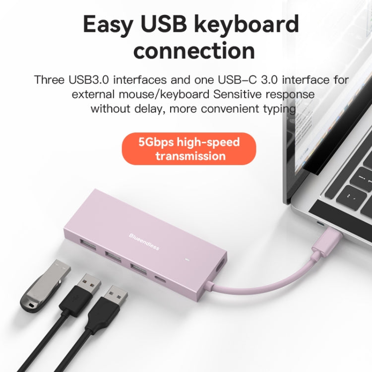 Blueendless 4K60Hz + Data Port Type-C Docking Station USB3.0 Splitter, Spec: 7-in-1 Card Reading Gray