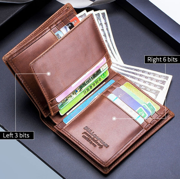 BULL CAPTAIN 027 Men Short Anti-Theft Wallet Leather Multi-Card Thicken Wallet, Colour: Black