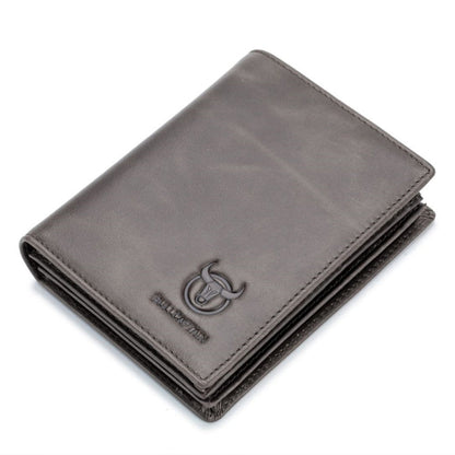 BULL CAPTAIN 027 Men Short Anti-Theft Wallet Leather Multi-Card Thicken Wallet, Colour: Luxurious Ash