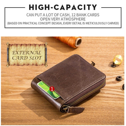 BUFF CAPTAIN 231 Portefeuille en cuir de première couche avec fermeture éclair, horizontal, plusieurs cartes, portefeuille album épais (marron jaune)