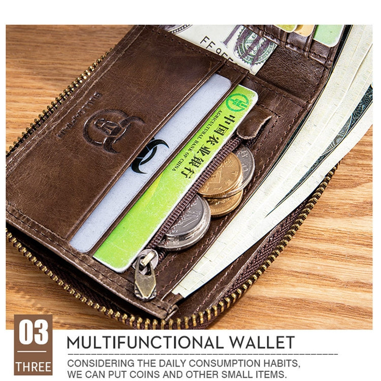 BUFF CAPTAIN 231 Portefeuille en cuir de première couche avec fermeture éclair, horizontal, plusieurs cartes, portefeuille album épais (marron jaune)