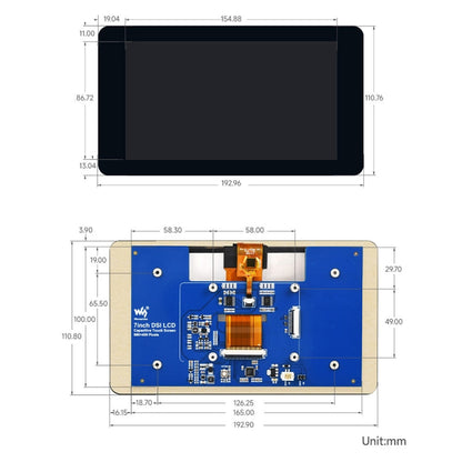 Waveshare 7 inch 800×480 IPS Capacitive Touch Display, DSI Interface, 5-Point Touch without Case