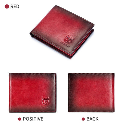 BULL CAPTAIN 05 Men Leather Wallet Anti-Theft Multi-Card Bit Soft Cowhide Wallet, Colour: Red