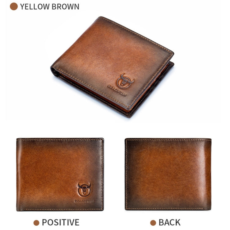 BULL CAPTAIN 05 Men Leather Wallet Anti-Theft Multi-Card Bit Soft Cowhide Wallet, Colour: Yellow Brown