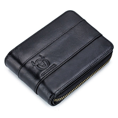 BULL CAPTAIN 025 Leather First-Layer Cowhide Wallet Multi-Function Card Tap Wallet(Black)