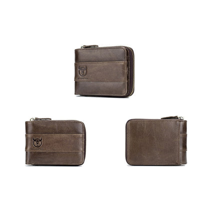 BULL CAPTAIN 025 Leather First-Layer Cowhide Wallet Multi-Function Card Tap Wallet(Brown)
