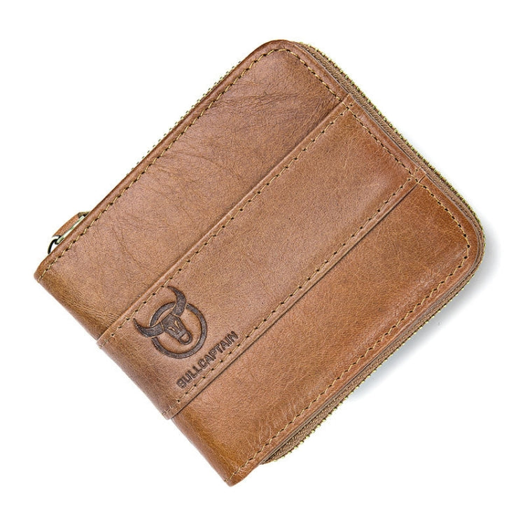 BULL CAPTAIN 025 Leather First-Layer Cowhide Wallet Multi-Function Card Tap Wallet(Yellow Brown)