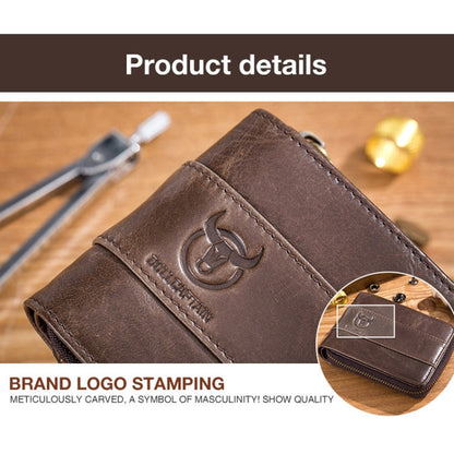 BULL CAPTAIN 025 Leather First-Layer Cowhide Wallet Multi-Function Card Tap Wallet(Yellow Brown)