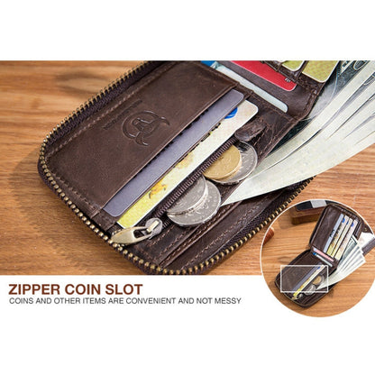 BULL CAPTAIN 025 Leather First-Layer Cowhide Wallet Multi-Function Card Tap Wallet(Brown)