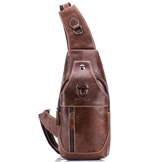 BULL CAPTAIN 019 Sac à bandoulière rétro en cuir pour homme, sac de poitrine en cuir de vachette première couche, couleur : marron châtaigne