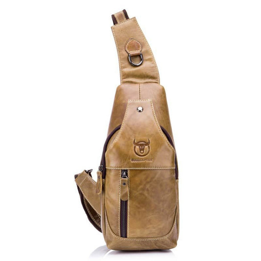BULL CAPTAIN 019 Sac bandoulière rétro en cuir pour homme, sac de poitrine en cuir de vachette première couche, couleur : marron-jaune