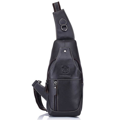 BULL CAPTAIN 019 Retro Men Leather Crossbody Shoulder Bag First-Layer Cowhide Chest Bag, Colour: Pure Black