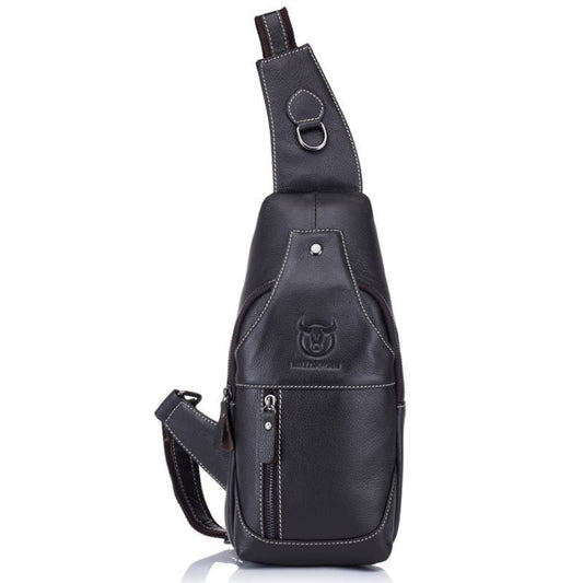 BULL CAPTAIN 019 Retro Men Leather Crossbody Shoulder Bag First-Layer Cowhide Chest Bag, Colour: Pure Black