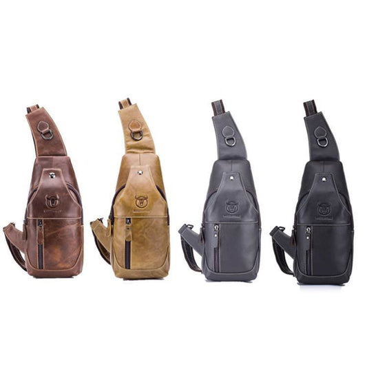 BULL CAPTAIN 019 Retro Men Leather Crossbody Shoulder Bag First-Layer Cowhide Chest Bag, Colour: Pure Black