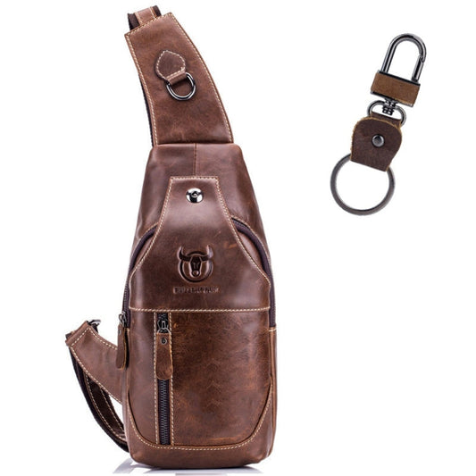 BULL CAPTAIN 019 Sac à bandoulière rétro en cuir pour homme, sac de poitrine en cuir de vachette première couche, couleur : Marron châtaigne + Boucle
