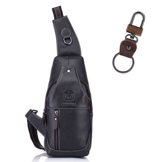 BULL CAPTAIN 019 Sac bandoulière rétro en cuir pour homme, sac de poitrine en cuir de vachette première couche, couleur : noir + boucle