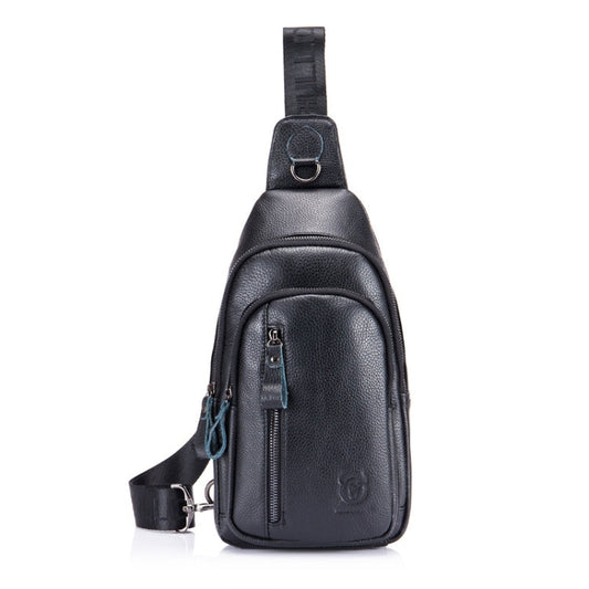 BUFF CAPTAIN Sac Bandoulière Homme 100 Cuir Véritable Bandoulière Multifonctionnel Sport Décontracté Sac Poitrine(Noir)