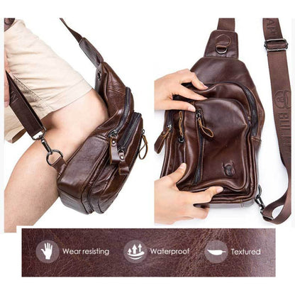 BUFF CAPTAIN 100 Men Leather Crossbody Shoulder Bag First-Layer Cowhide Multi-Function Sports Casual Chest Bag(Brown)