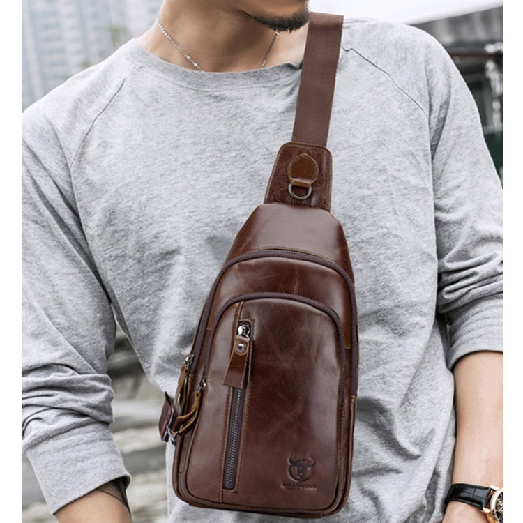 BUFF CAPTAIN 100 Men Leather Crossbody Shoulder Bag First-Layer Cowhide Multi-Function Sports Casual Chest Bag(Black)