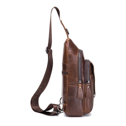 BULL CAPTAIN 110 Men Leather Shoulder Bag Cowhide Leather Multi-Function Chest Bag(Brown)