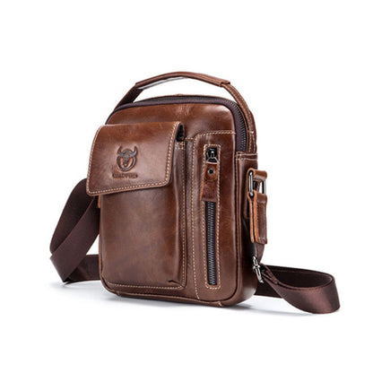 BULL CAPTAIN 037 First-Layer Cowhide Messenger Bag Male Soft Leather Shoulder Bag(Dark Brown)