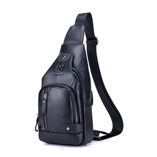BULL CAPTAIN 129 Sac de Poitrine Souple en Cuir de Vache Première Couche pour Homme, Sac Messager Décontracté d'Extérieur (Noir)