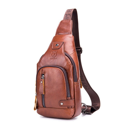 BULL CAPTAIN 129 First-Layer Cowhide Men Soft Chest Bag Outdoor Casual Messenger Bag(Red Brown)