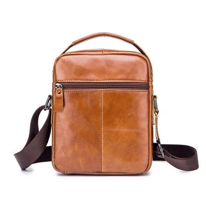 BULL CAPTAIN 777 Men Leather Shoulder Bag First-Layer Cowhide Retro Large Capacity Satchel(Yellow Brown)