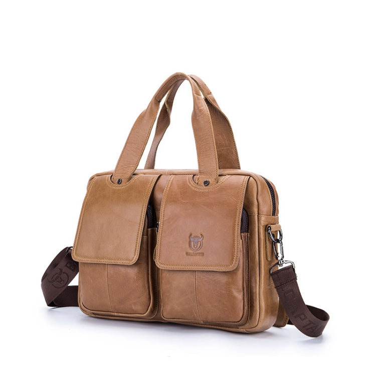 BULL CAPTAIN 042 Men Leather Single-shoulder Messenger Bag Cowhide Handheld Briefcase(Yellow Brown)