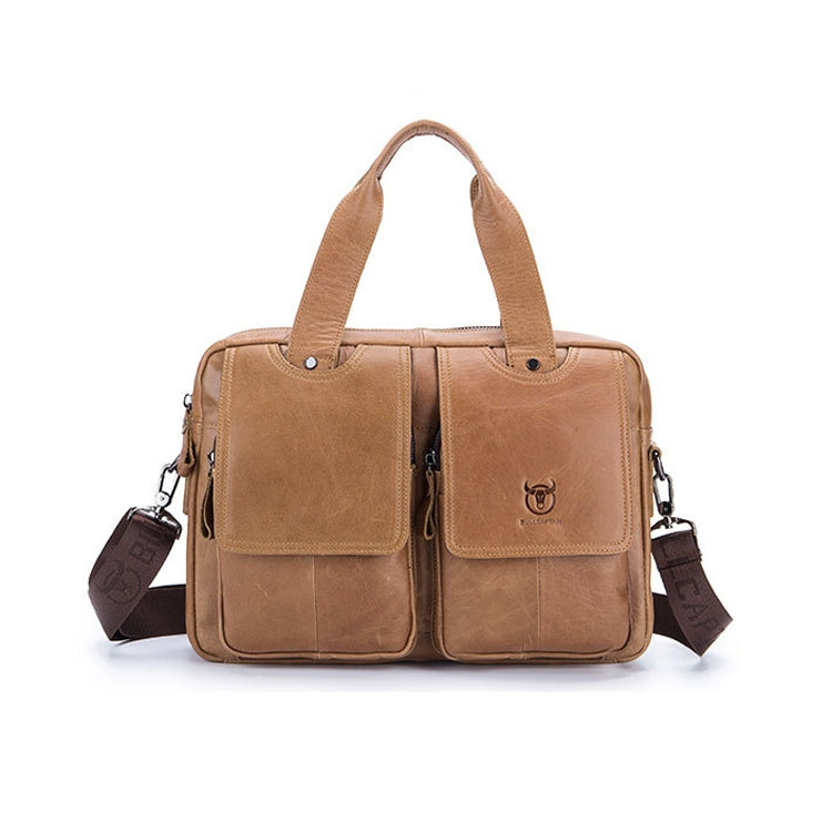 BULL CAPTAIN 042 Men Leather Single-shoulder Messenger Bag Cowhide Handheld Briefcase(Yellow Brown)