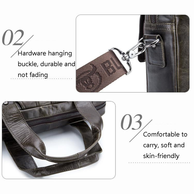 BULL CAPTAIN 042 Men Leather Single-shoulder Messenger Bag Cowhide Handheld Briefcase(Iron Cyan)