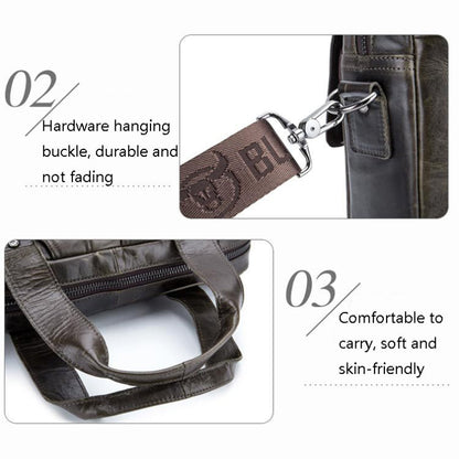 BULL CAPTAIN 042 Men Leather Single-shoulder Messenger Bag Cowhide Handheld Briefcase(Iron Cyan)