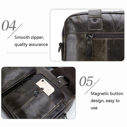 BULL CAPTAIN 042 Men Leather Single-shoulder Messenger Bag Cowhide Handheld Briefcase(Iron Cyan)