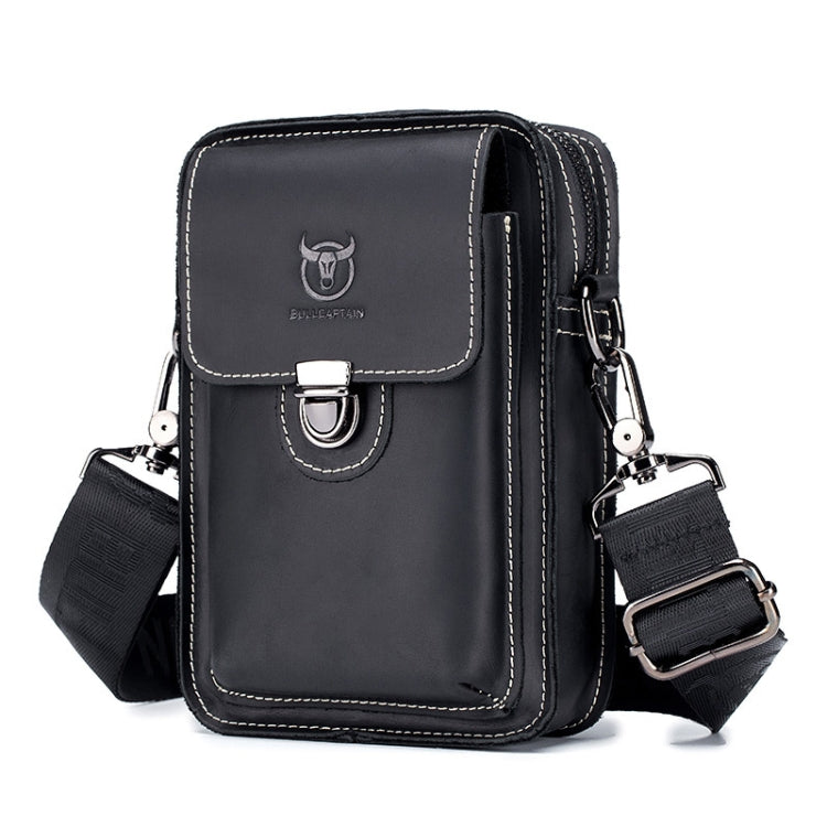BULL CAPTAIN 075 Men Belt Phone Waist Bag First-Layer Cowhide Multi-Function Diagonal Bag(Black)