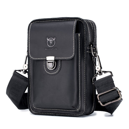 BULL CAPTAIN 075 Men Belt Phone Waist Bag First-Layer Cowhide Multi-Function Diagonal Bag(Black)