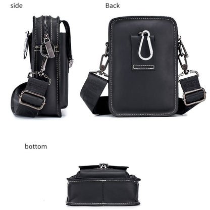 BULL CAPTAIN 075 Men Belt Phone Waist Bag First-Layer Cowhide Multi-Function Diagonal Bag(Black)