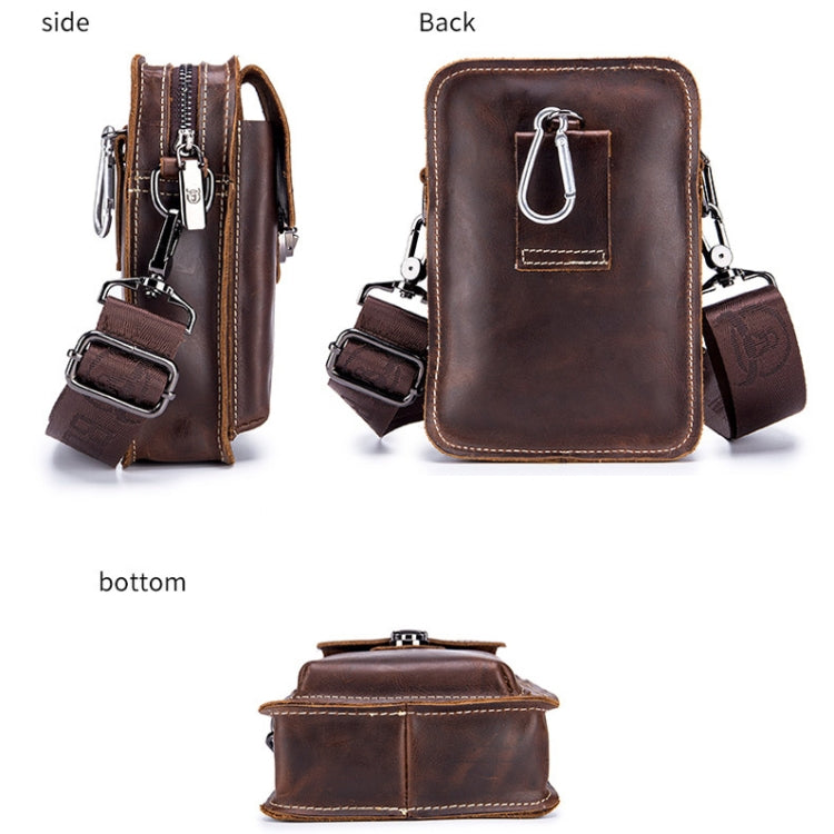 BULL CAPTAIN 075 Men Belt Phone Waist Bag First-Layer Cowhide Multi-Function Diagonal Bag(Brown)