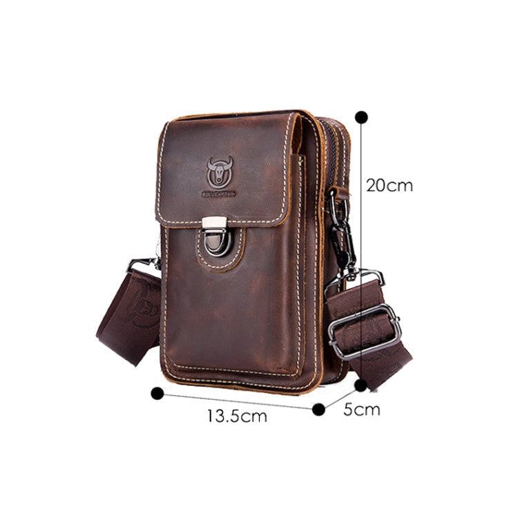 BULL CAPTAIN 075 Men Belt Phone Waist Bag First-Layer Cowhide Multi-Function Diagonal Bag(Black)