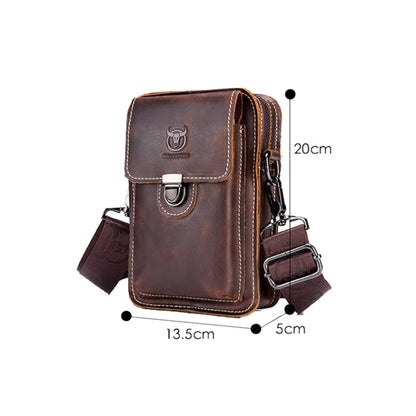 BULL CAPTAIN 075 Men Belt Phone Waist Bag First-Layer Cowhide Multi-Function Diagonal Bag(Black)