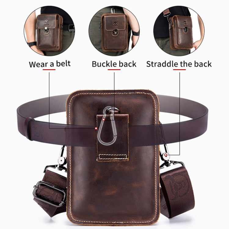 BULL CAPTAIN 075 Men Belt Phone Waist Bag First-Layer Cowhide Multi-Function Diagonal Bag(Black)