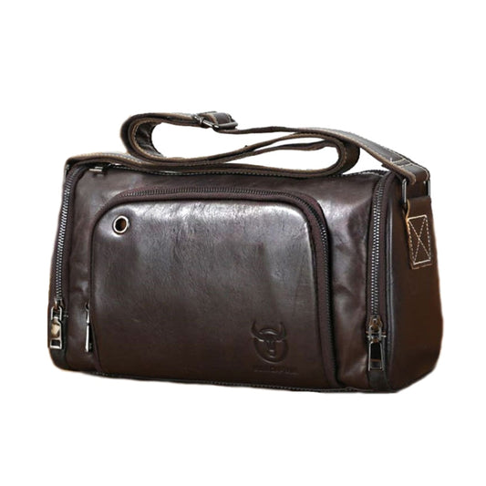 BULL CAPTAIN HKDJB--001 Sac à bandoulière en peau de vache pour homme, Sac de sport, Couleur : Marron Foncé