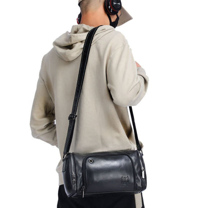 BULL CAPTAIN HKDJB--001 Cowhide Messenger Bag Sports Men Single-shoulder Bag, Colour: Dark Brown
