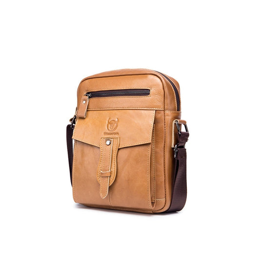 BULL CAPTAIN 053 Sac Messager Homme Grande Capacité en Cuir de Vachette, Spécification : Petit (Marron Jaunâtre)