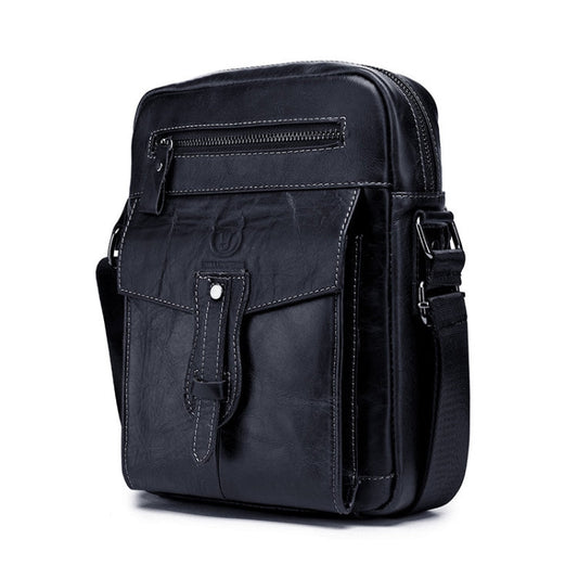 BULL CAPTAIN 053 Sac Messager Homme En Cuir De Vachette Grande Capacité Porte-Documents, Spécification : Grand (Noir)
