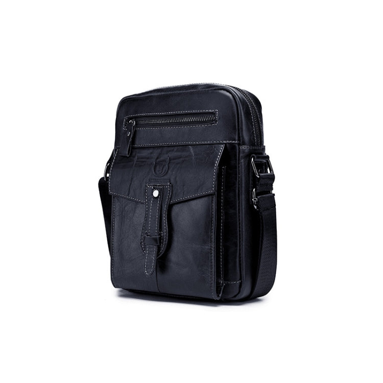 BULL CAPTAIN 053 Men Messenger Bag Cowhide Large Capacity Briefcase, Specification：Small (Black)