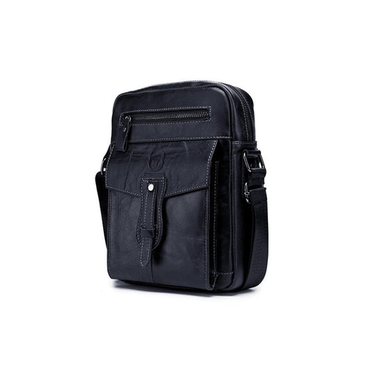 BULL CAPTAIN 053 Sac Messager pour Homme en Cuir de Vachette Grande Capacité, Spécification : Petit (Noir)